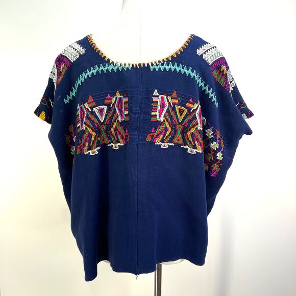 Handmade Woven Guatemalan Chajul Huipil Top Blue - Picture 8 of 8